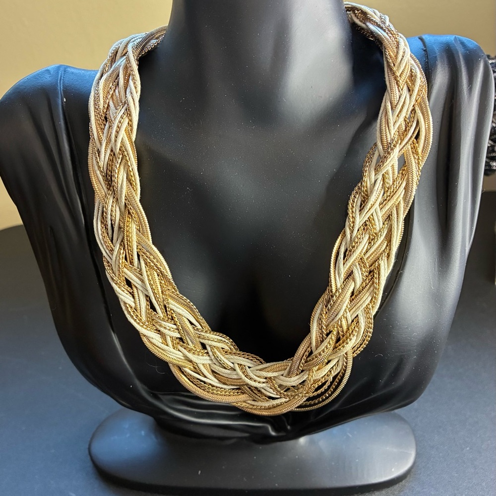 Multi Strand Braided Soft Gold Tone Vintage Necklace.